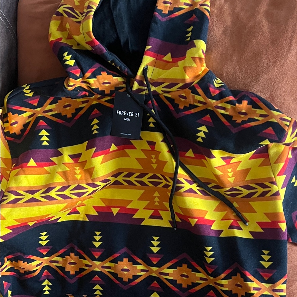 Forever 21, men tribal design hoodie, orange/multi, XL brand new